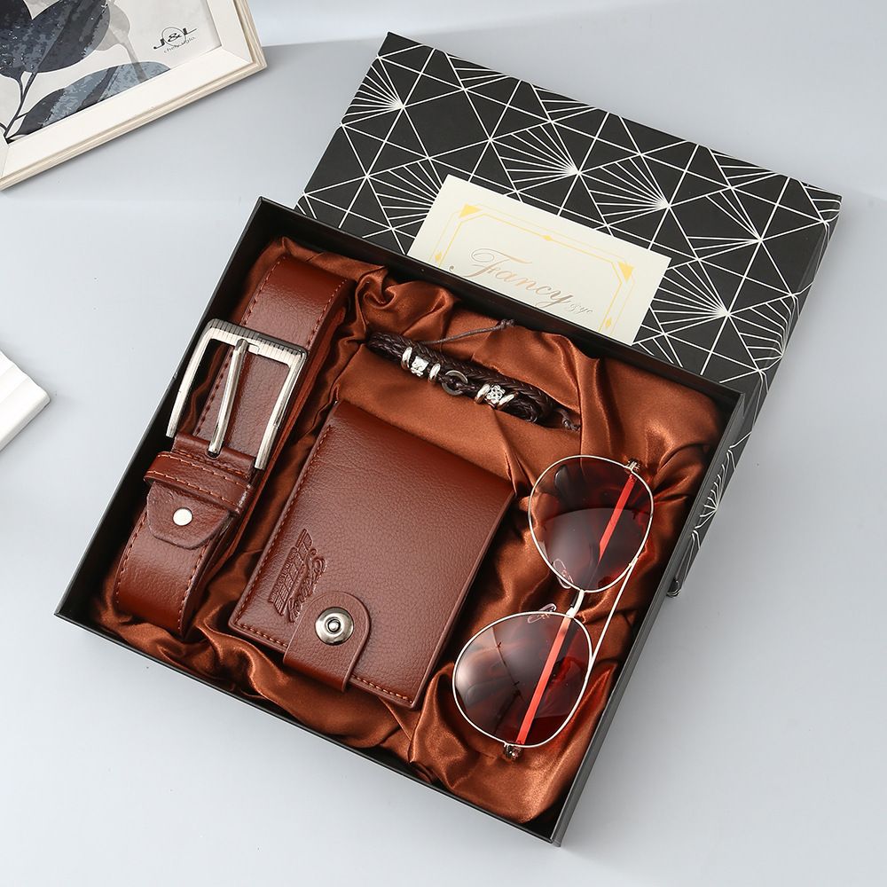Brown 4-Piece Men's Gift Set - Leather Wallet
