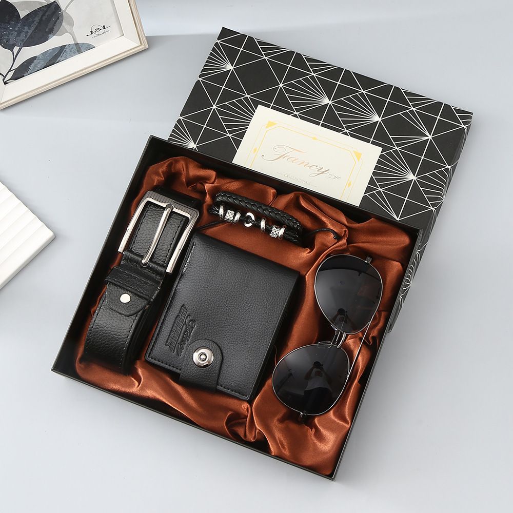 Black 4-Piece Men's Gift Set - Leather Wallet