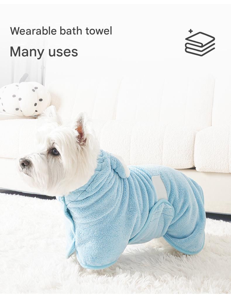 Blue XL size Pet Drying Robe with Hood - Quick Dry Coral Fleece Towel for Dogs view 6