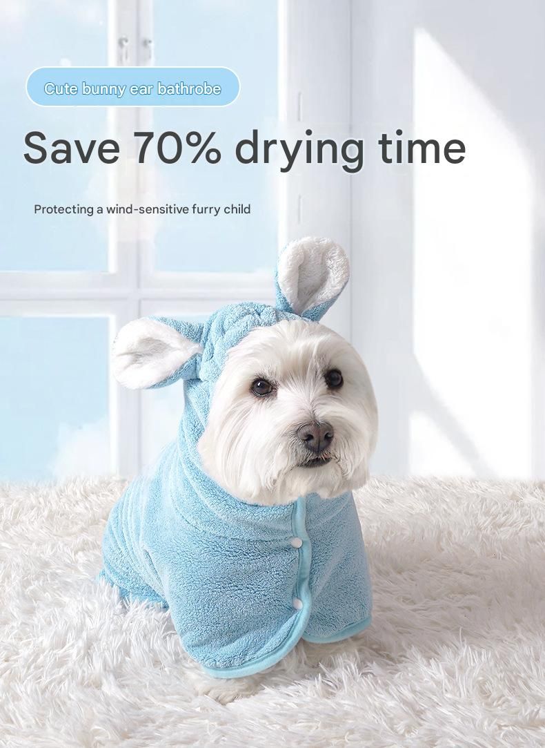 Yellow XS size Pet Drying Robe with Hood - Quick Dry Coral Fleece Towel for view 2