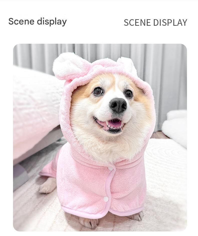 Yellow XL size Pet Drying Robe with Hood - Quick Dry Coral Fleece Towel for view 11