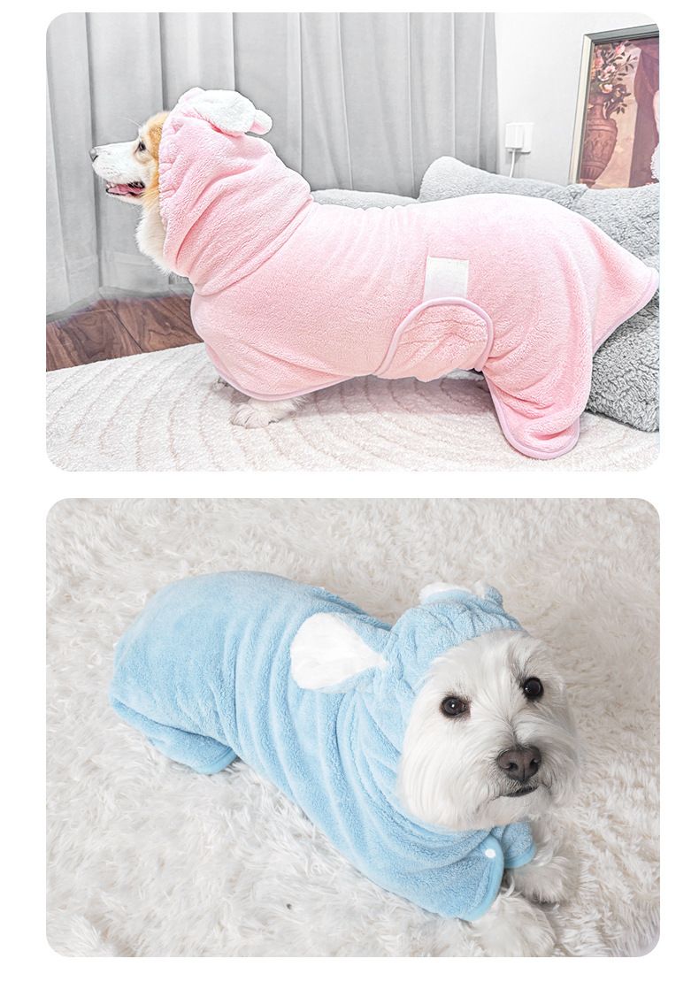 Yellow XL size Pet Drying Robe with Hood - Quick Dry Coral Fleece Towel for view 12