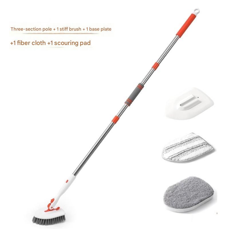 5-piece(Three-section pole+stiff brush+ base plate+fiber cloth+scouring pad) — image 1
