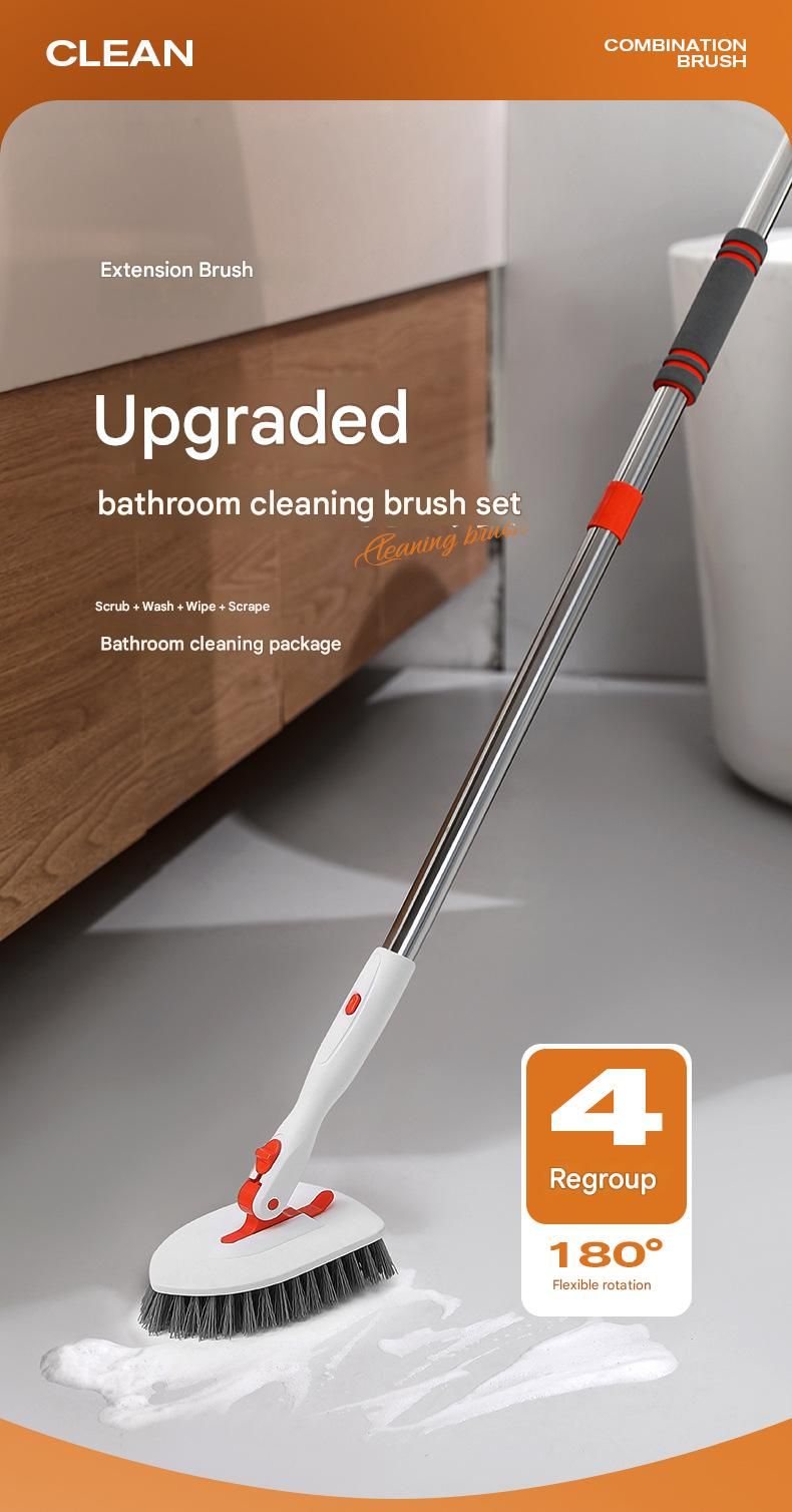 5-piece(Three-section pole+stiff brush+ base plate+fiber cloth+scouring pad) view 2