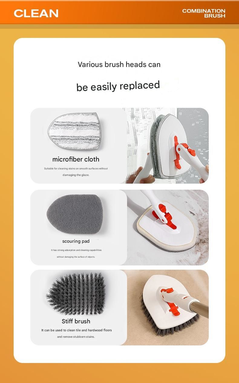 5-piece(Three-section pole+stiff brush+ base plate+fiber cloth+scouring pad) view 13