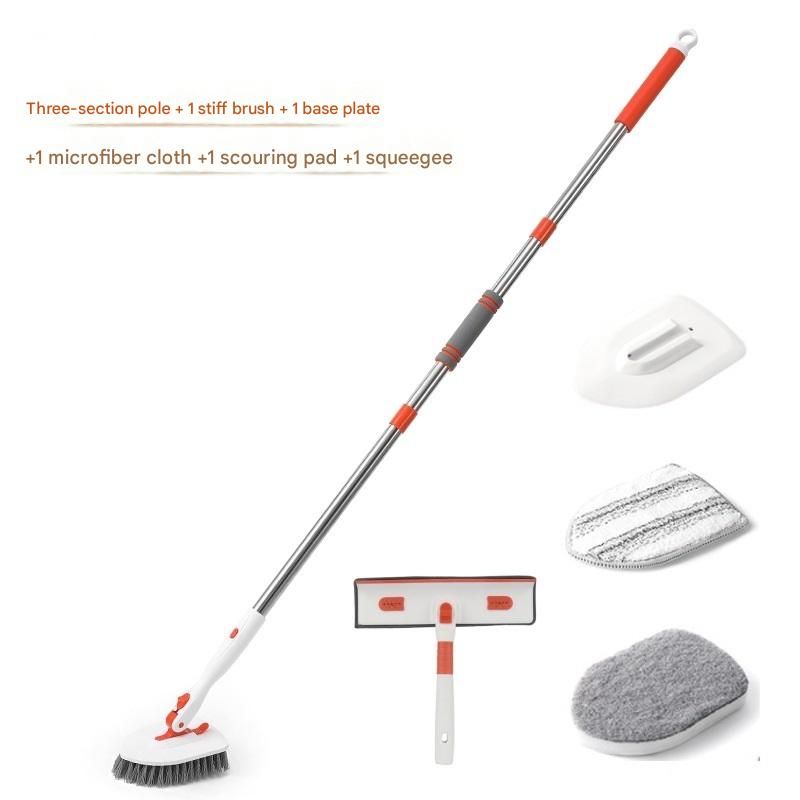 6-piece(Three-section pole+stiff brush+base plate+microfiber cloth + scouring — image 1
