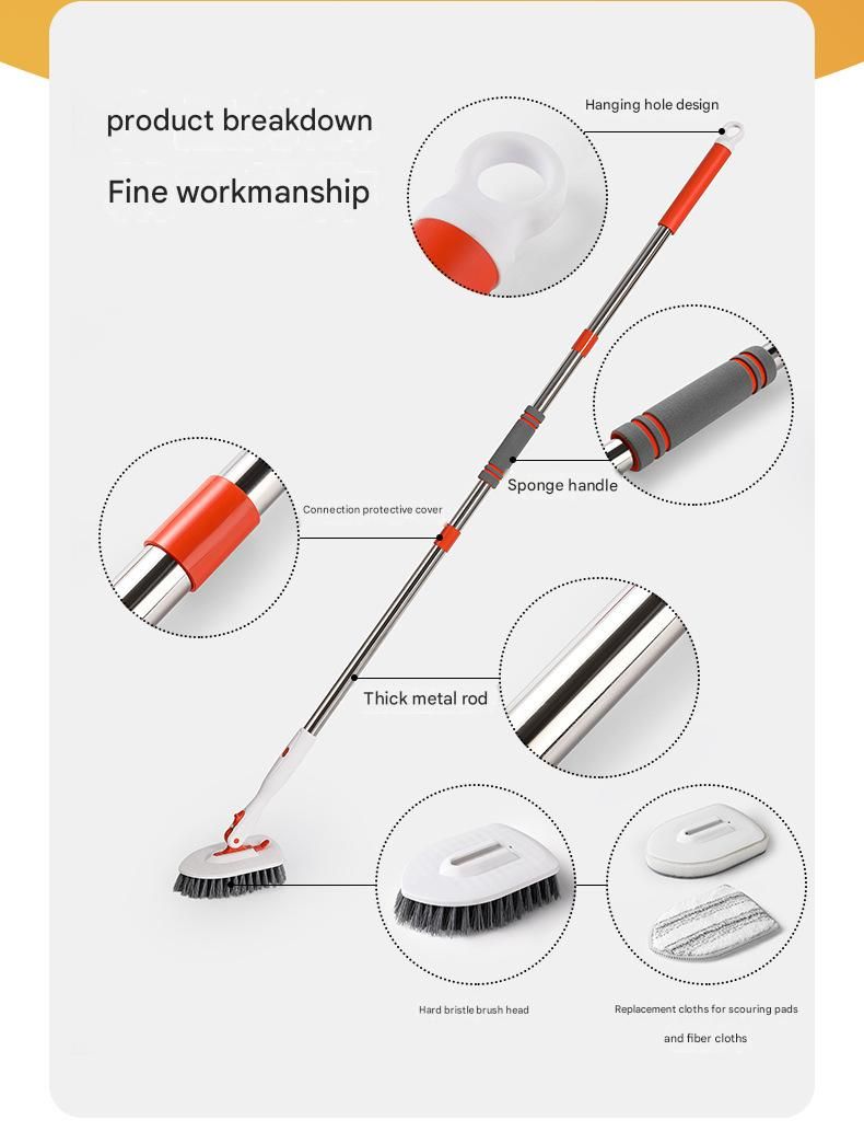 6-piece(Three-section pole+stiff brush+base plate+microfiber cloth + scouring view 4