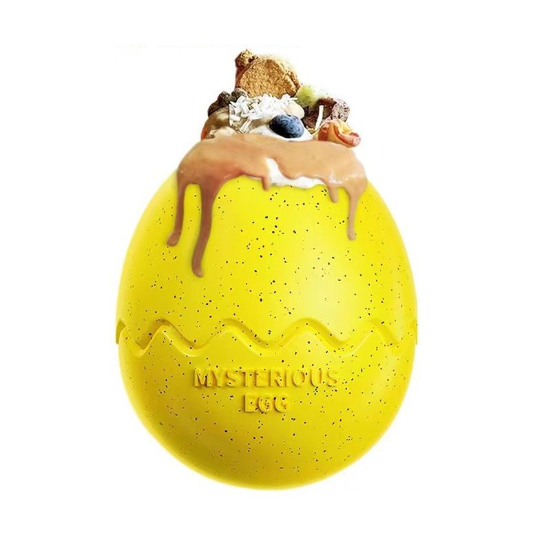 Yellow Dinosaur Egg Shaped Dog Slow Feeder Toy - Durable TPR Interactive Treat
