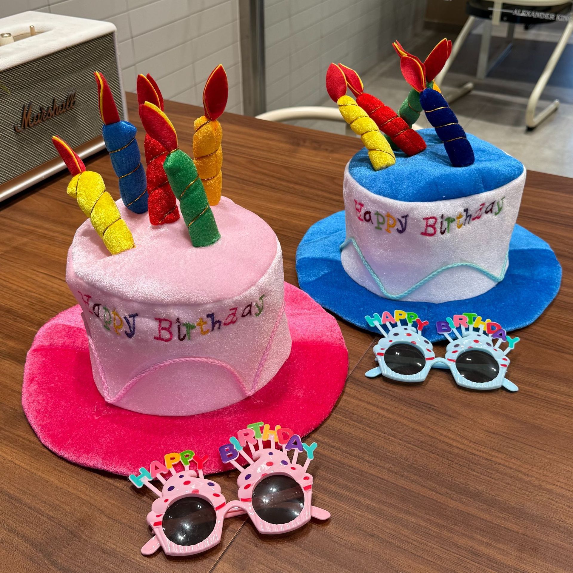2-piece Pink Plush Birthday Cake Hat Set - Novelty Party Accessory with view 3