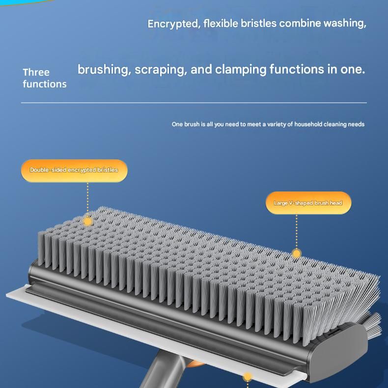 Grey Floor Scrub Brush with V-Shaped Bristles - 360 Degree Rotating Long view 8