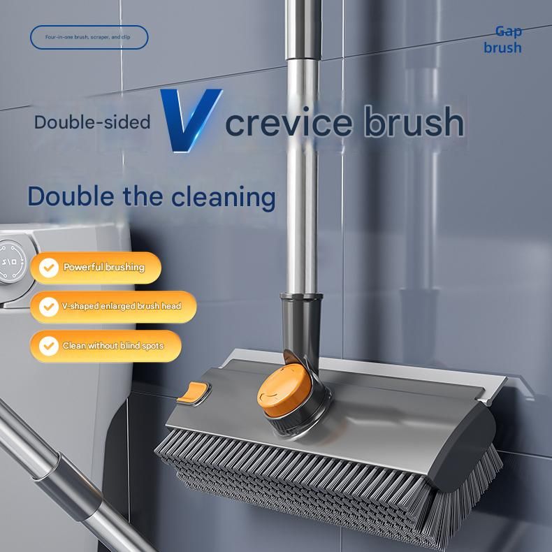 2-piece Grey V-Shaped Floor Scrub Brush and Suction Mop Holder Set - 360 view 2