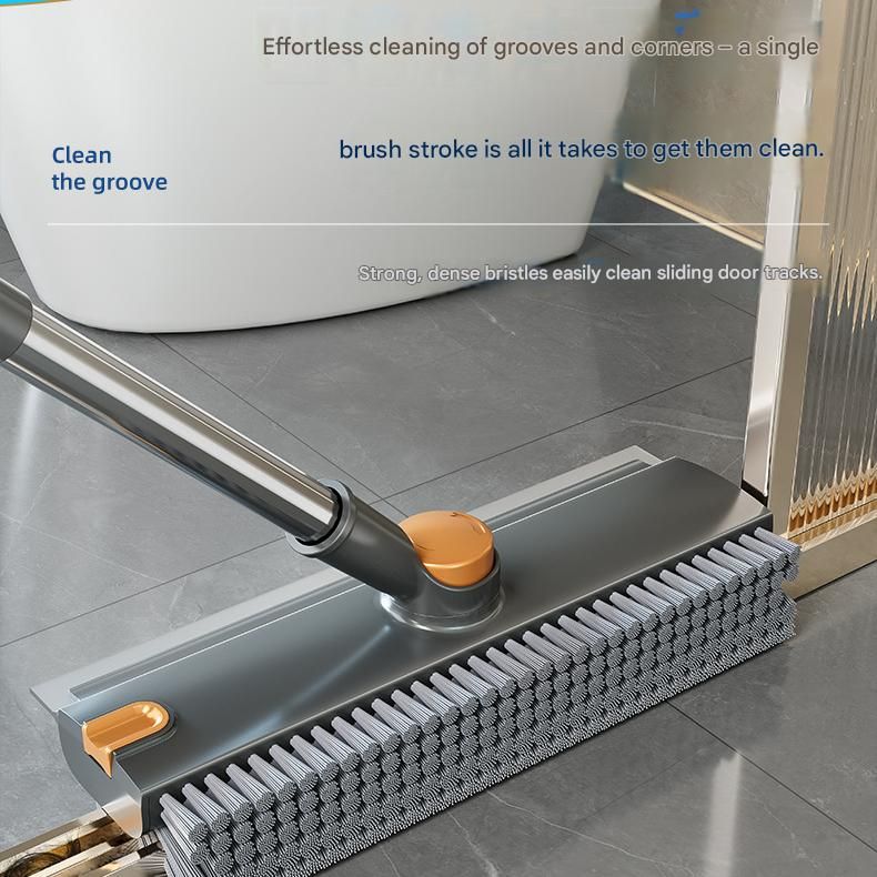 2-piece Grey V-Shaped Floor Scrub Brush and Suction Mop Holder Set - 360 view 6
