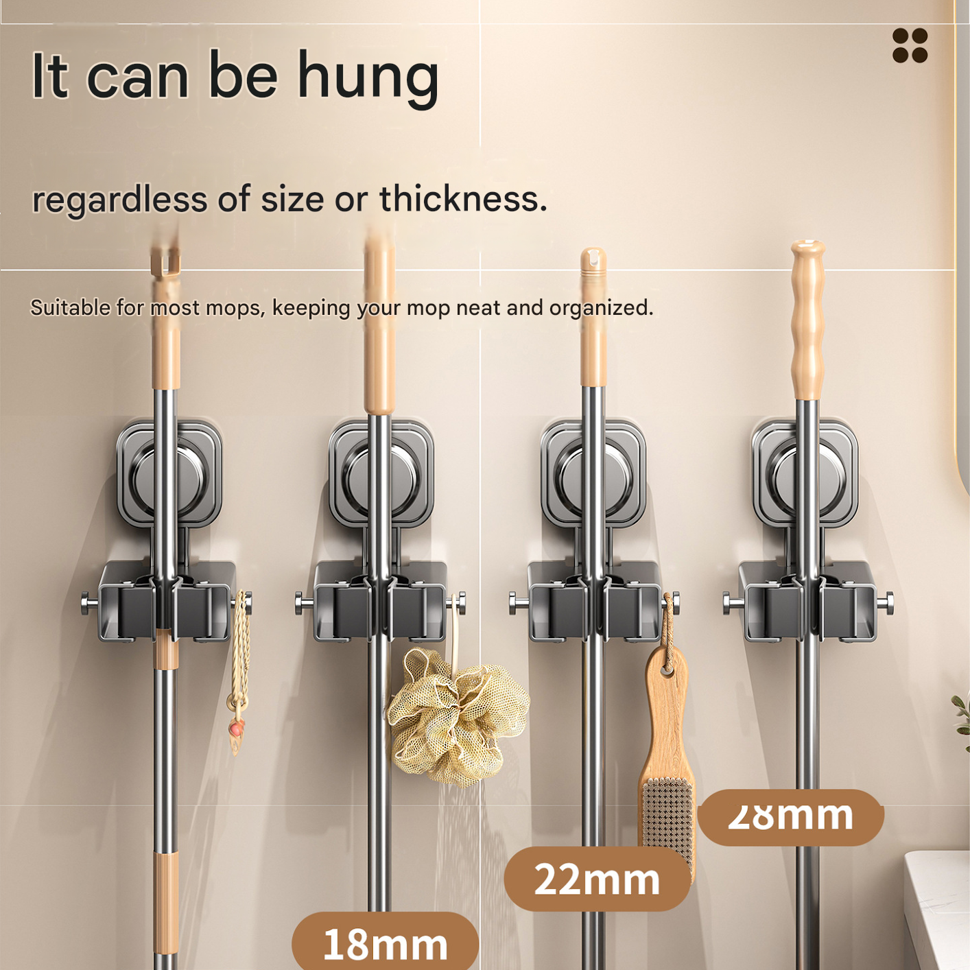 2-piece Grey V-Shaped Floor Scrub Brush and Suction Mop Holder Set - 360 view 10