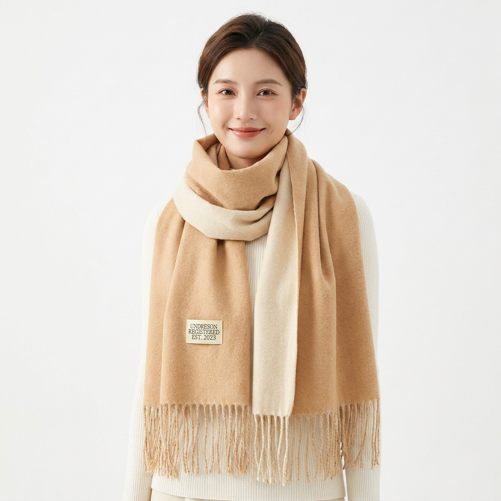 Khaki and Beige Double-Sided Reversible Imitation Cashmere Scarf for Women view 5