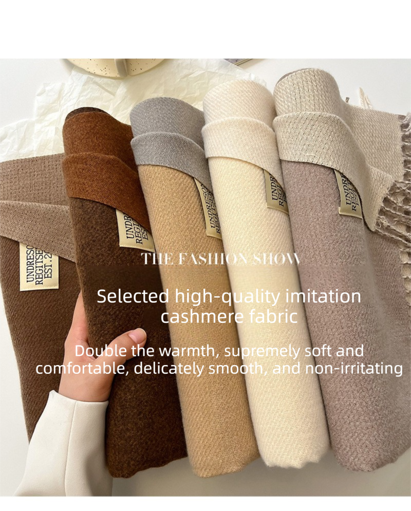 Beige Double-Sided Reversible Imitation Cashmere Scarf for Women - Soft Warm view 4