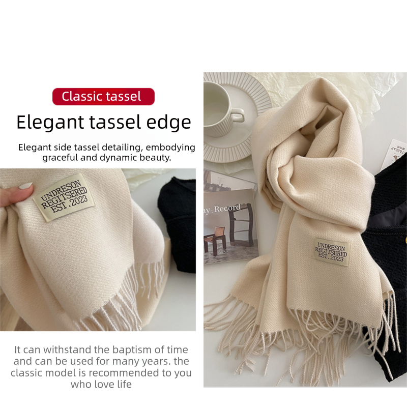 Blue and Grey Double-Sided Reversible Imitation Cashmere Scarf for Women view 3