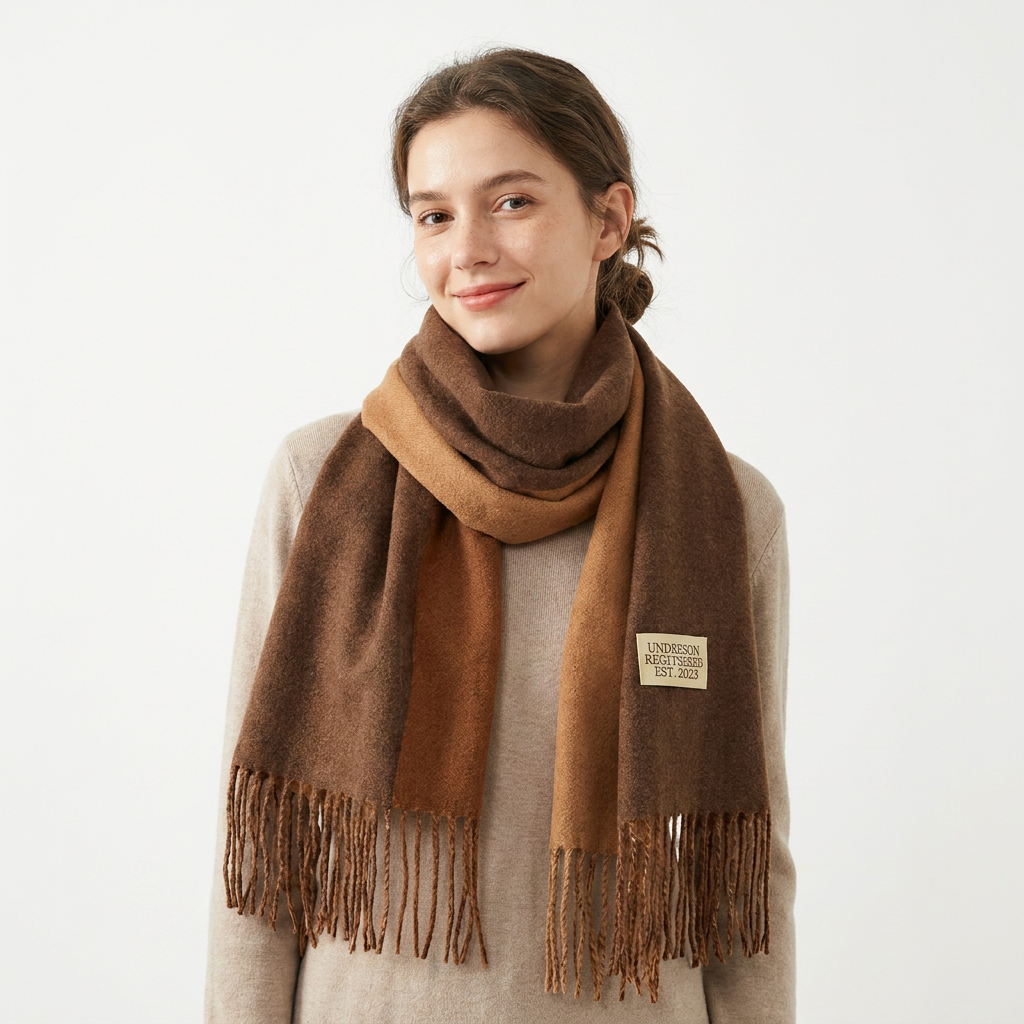 Brown and Caramel color Double-Sided Reversible Imitation Cashmere Scarf for view 5