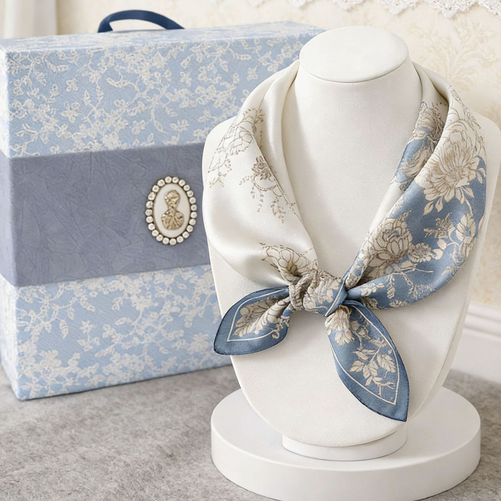 Mulberry Silk Square Scarf for Women - 53x53cm Floral Print Neck Scarf with