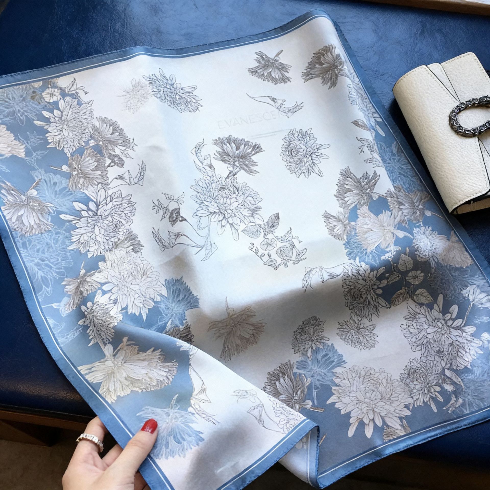 Mulberry Silk Square Scarf for Women - 53x53cm Floral Print Neck Scarf with view 7