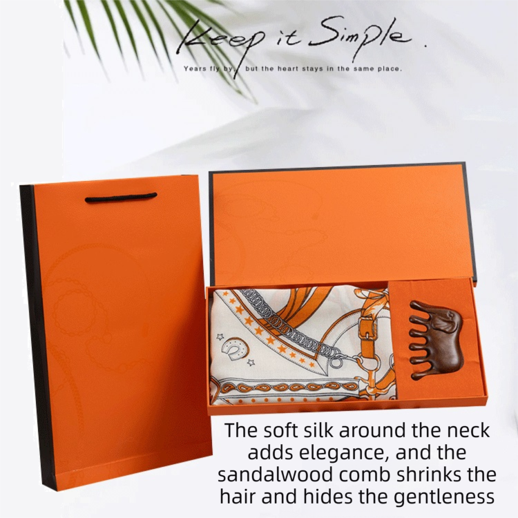 Luxury Orange Scarf Gift Set for Women - 70x70cm Belt Buckle Print Square view 3