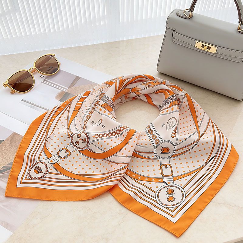 Luxury Orange Scarf Gift Set for Women - 70x70cm Belt Buckle Print Square view 6