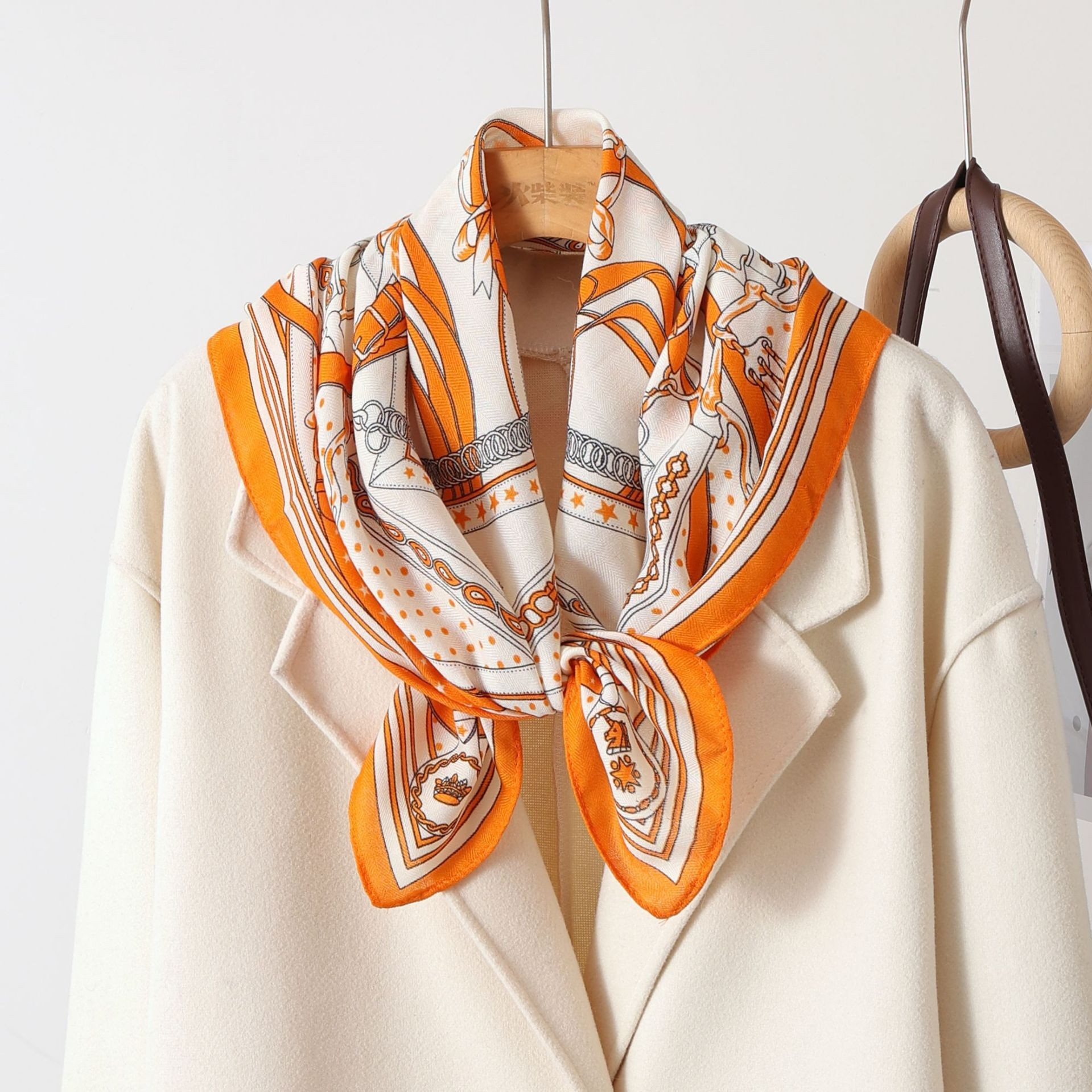 Luxury Orange Scarf Gift Set for Women - 70x70cm Belt Buckle Print Square view 8