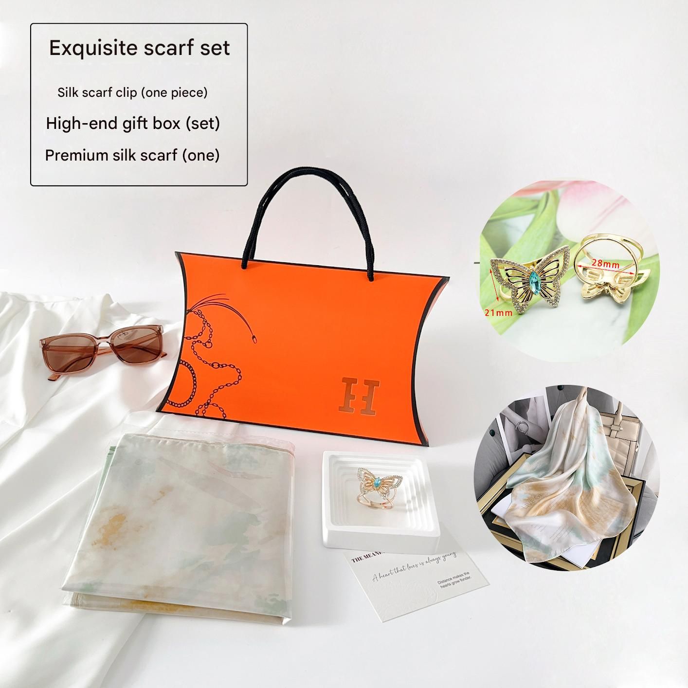 Light Green Ink-Wash Style Korean Design 70x70cm Imitation Silk Scarf Gift Set