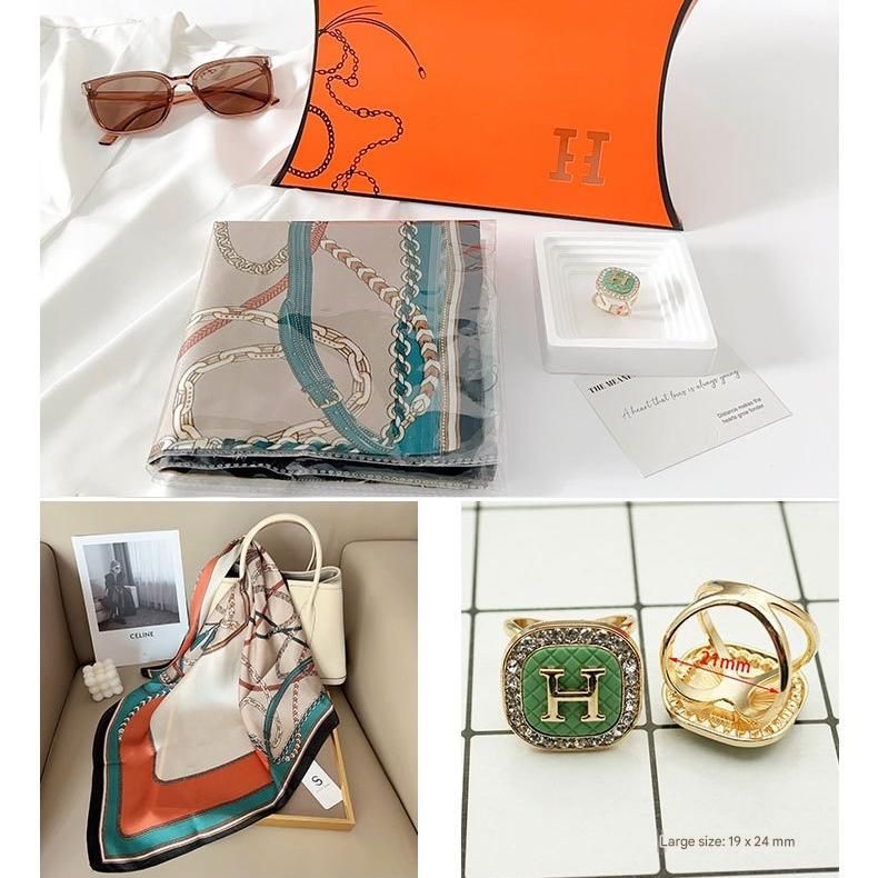 Colorful Chain Styles Korean Design 70x70cm Imitation Silk Scarf Gift Set for view 2