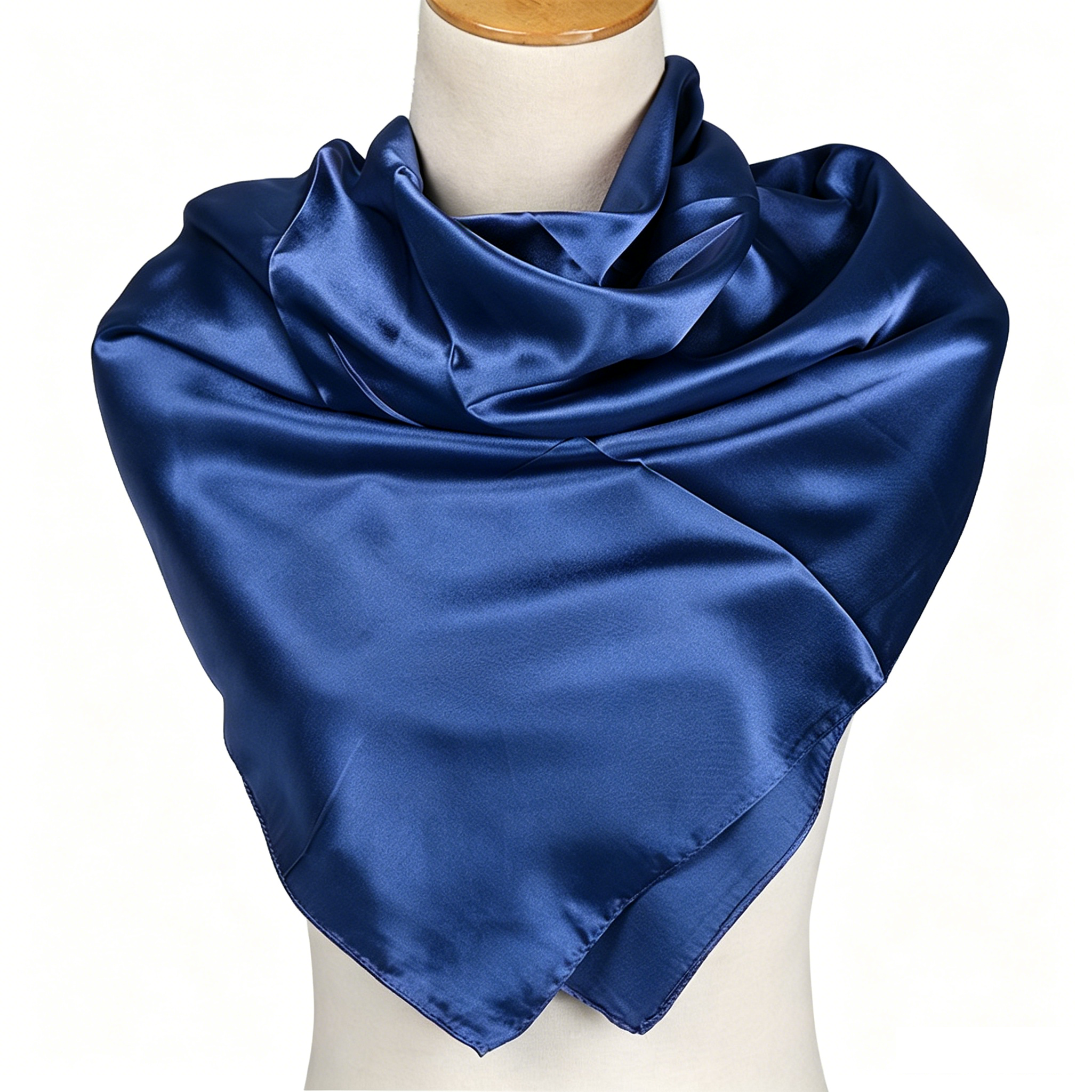 90x90cm Navy blue Solid Color Satin Square Scarf for Women - Imitation Silk view 4