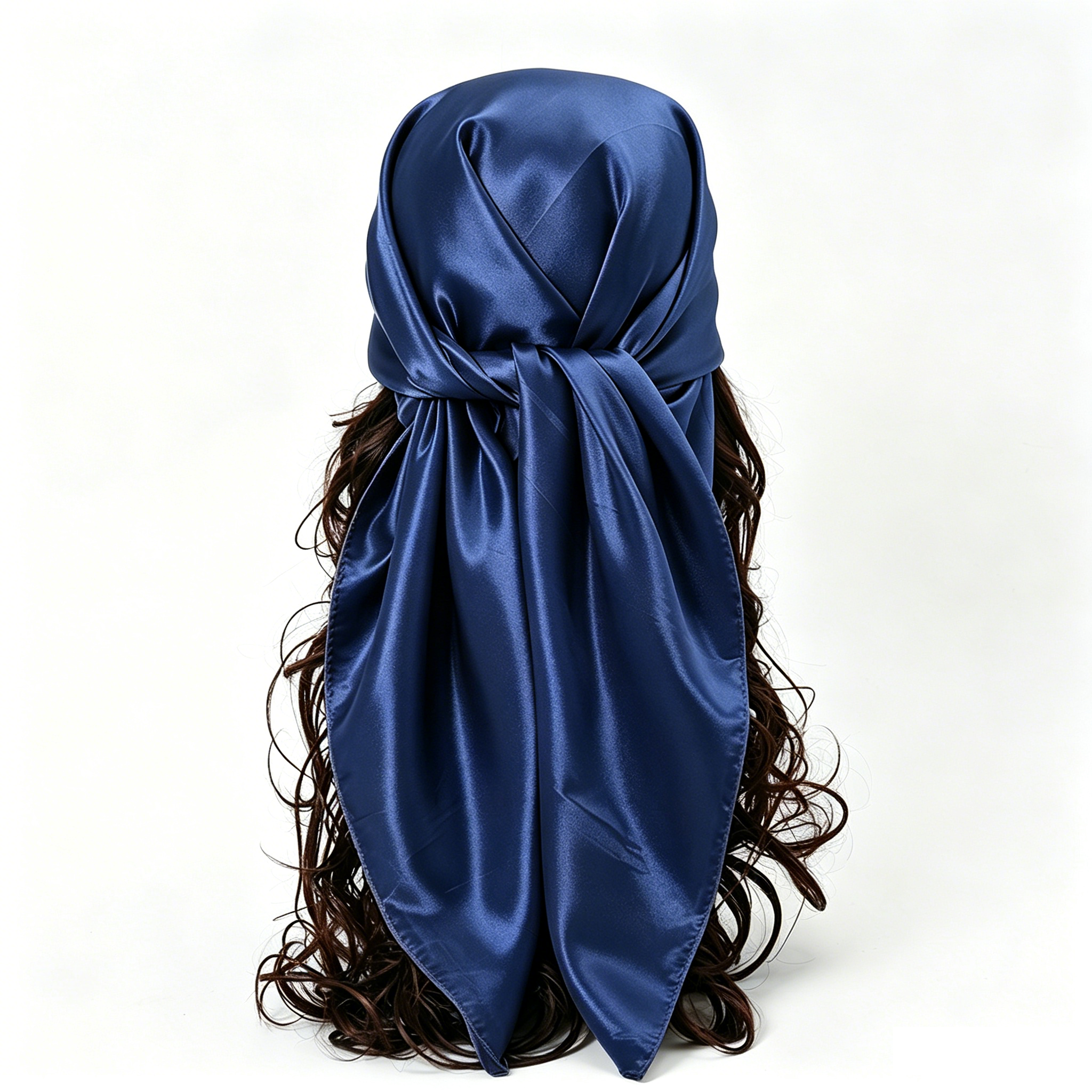 90x90cm Navy blue Solid Color Satin Square Scarf for Women - Imitation Silk view 5