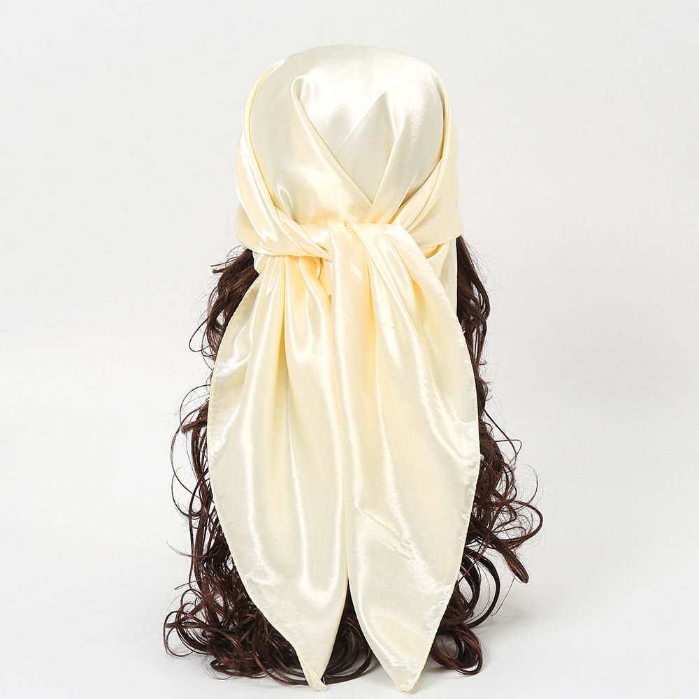 90x90cm Beige Solid Color Satin Square Scarf for Women - Imitation Silk view 5