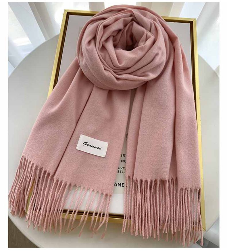 Pink Winter Cashmere-Like Scarf and Gloves Gift Set for Women - Solid Color view 3