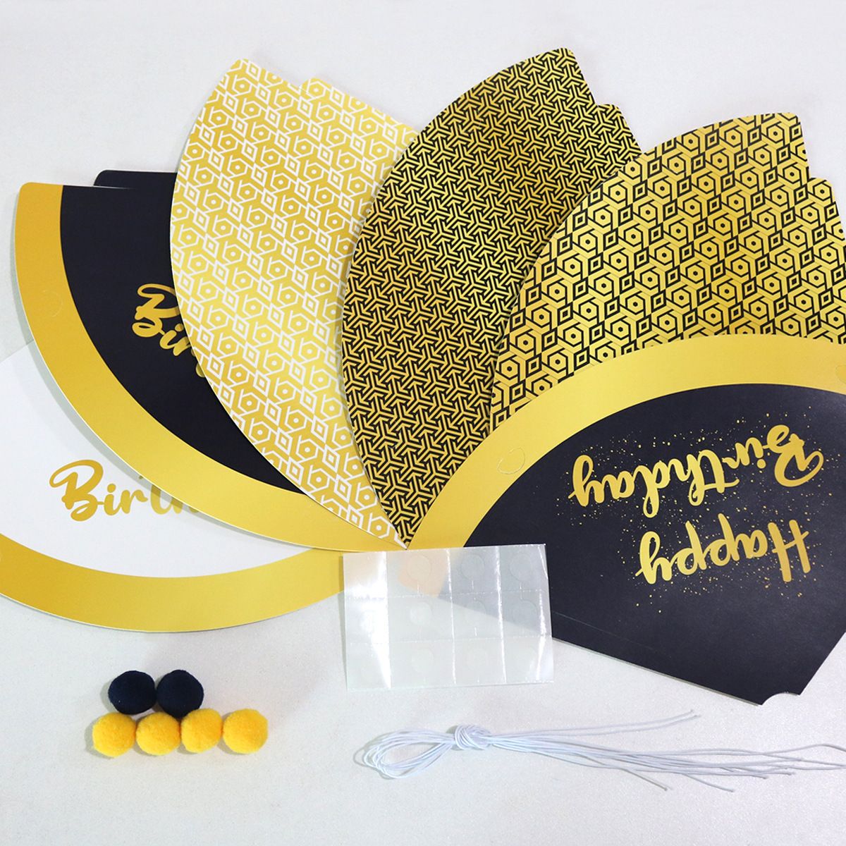 12-piece Birthday Party Hats Set - Gold Pink and Black Paper Cone Hats with view 6