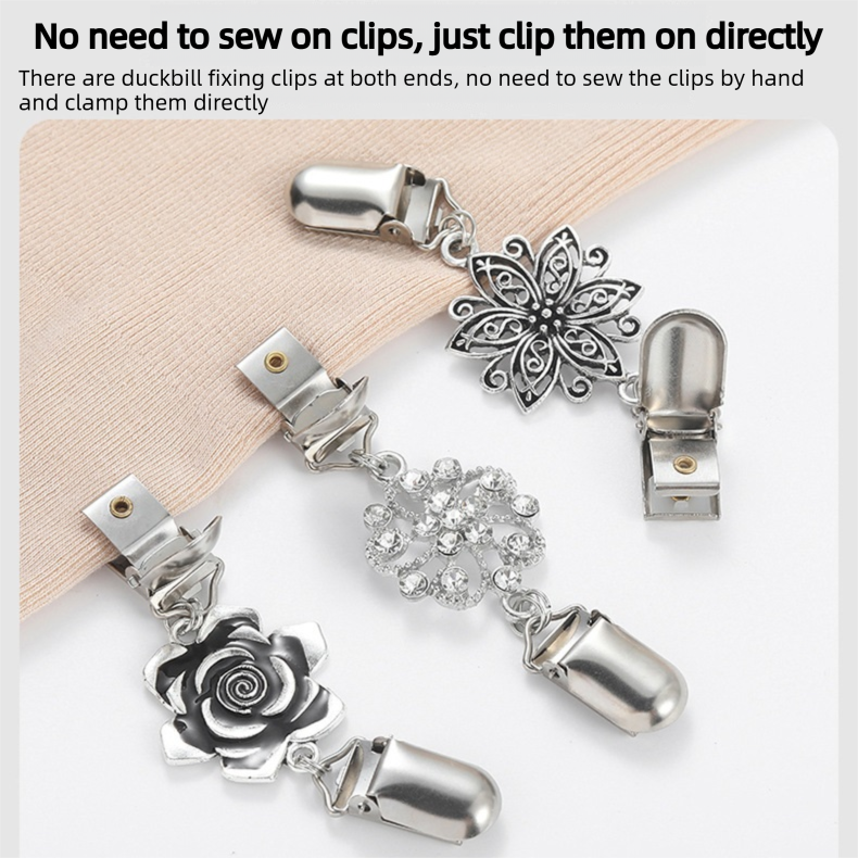 6 pcs Silvery Vintage Sweater Shawl Clip Brooch - Decorative Cardigan Collar view 7