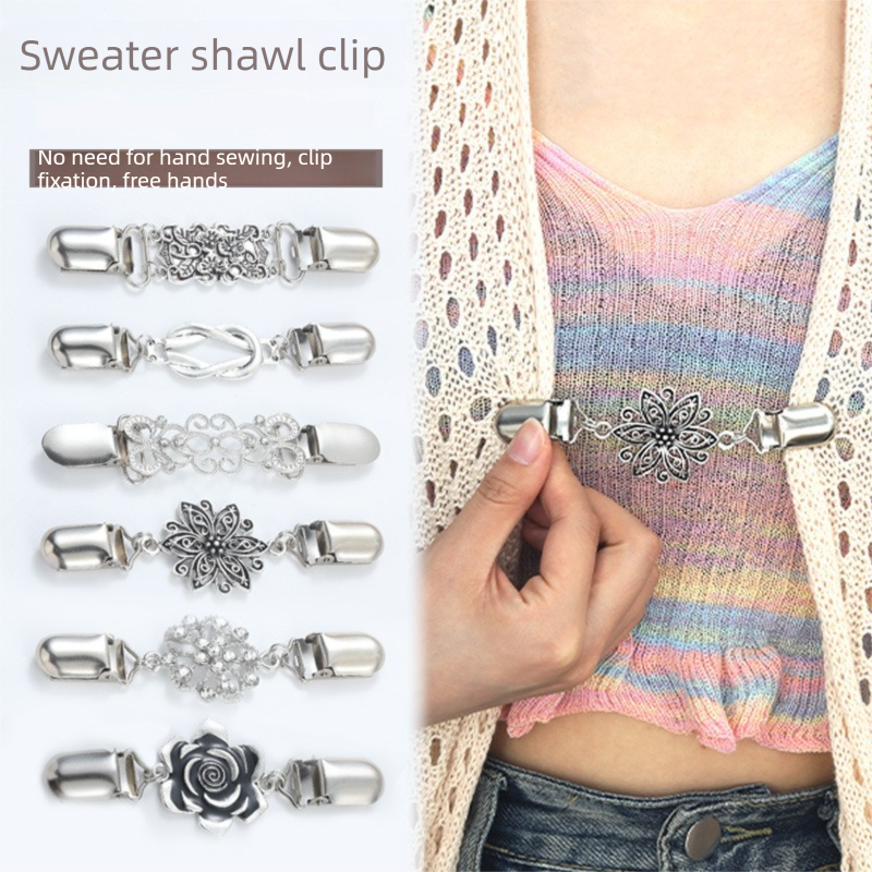 4 pcs Silvery and Yellow Vintage Sweater Shawl Clip Brooch - Decorative view 2