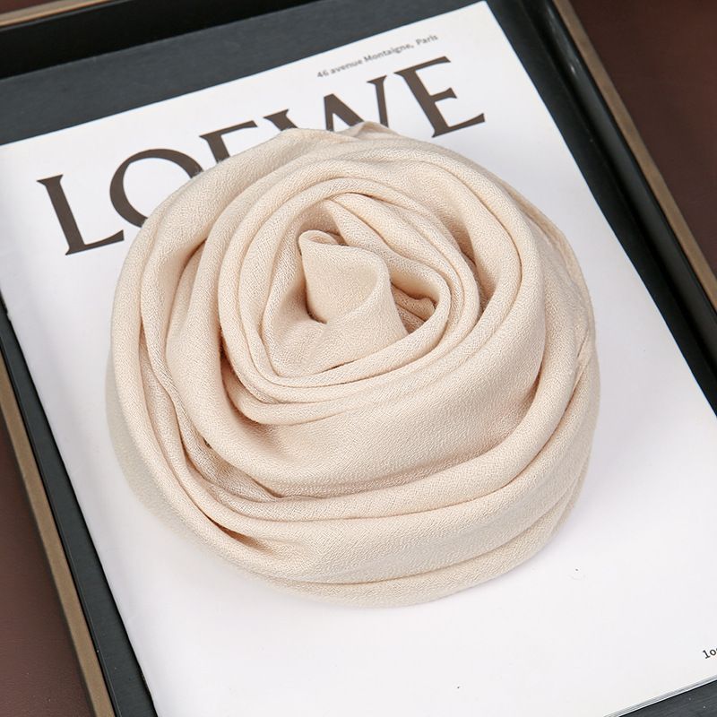 Beige 90 x 90cm Women Solid Colour Square Scarf - Lightweight Polyester Head view 2