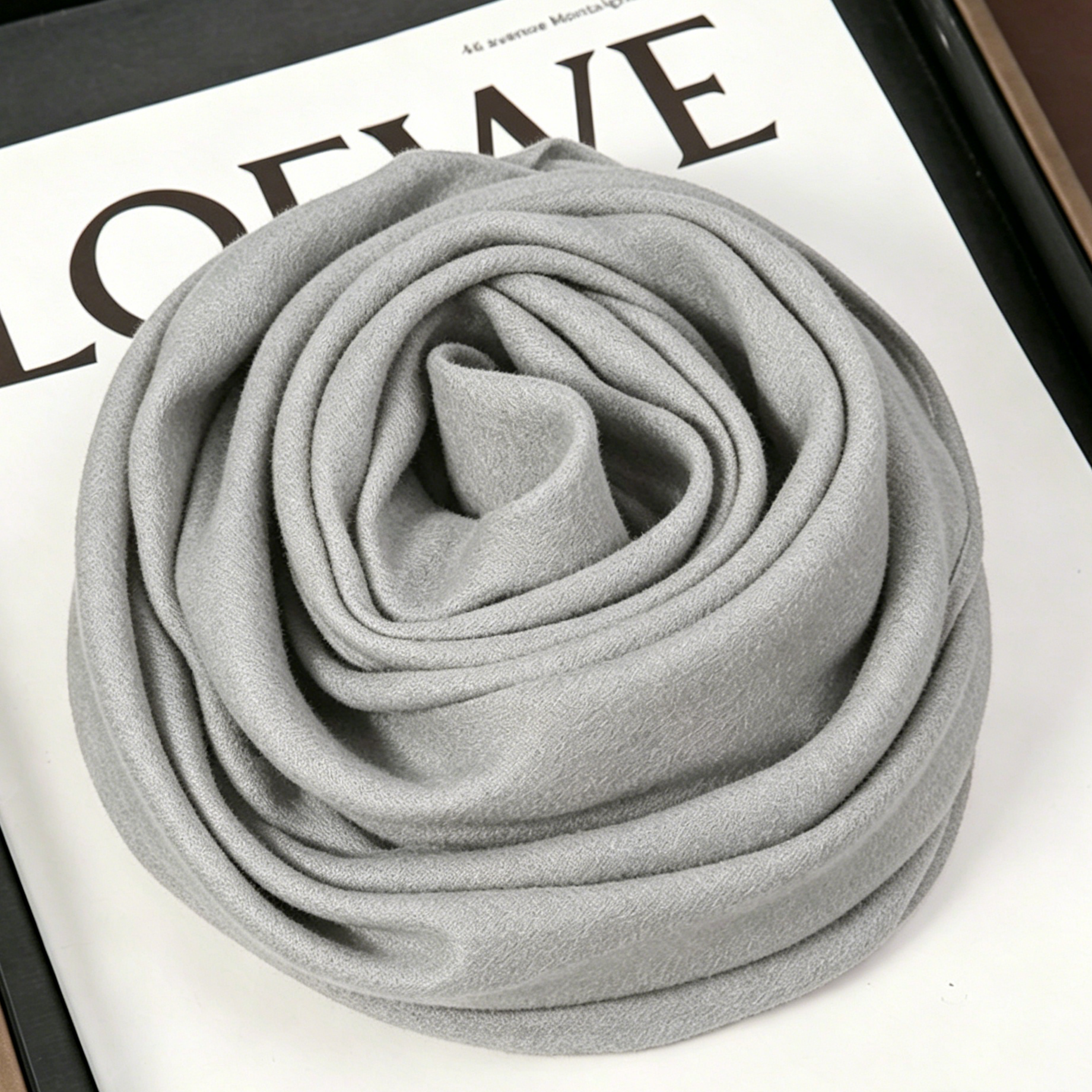 Grey 90 x 90cm Women Solid Colour Square Scarf - Lightweight Polyester Head view 2