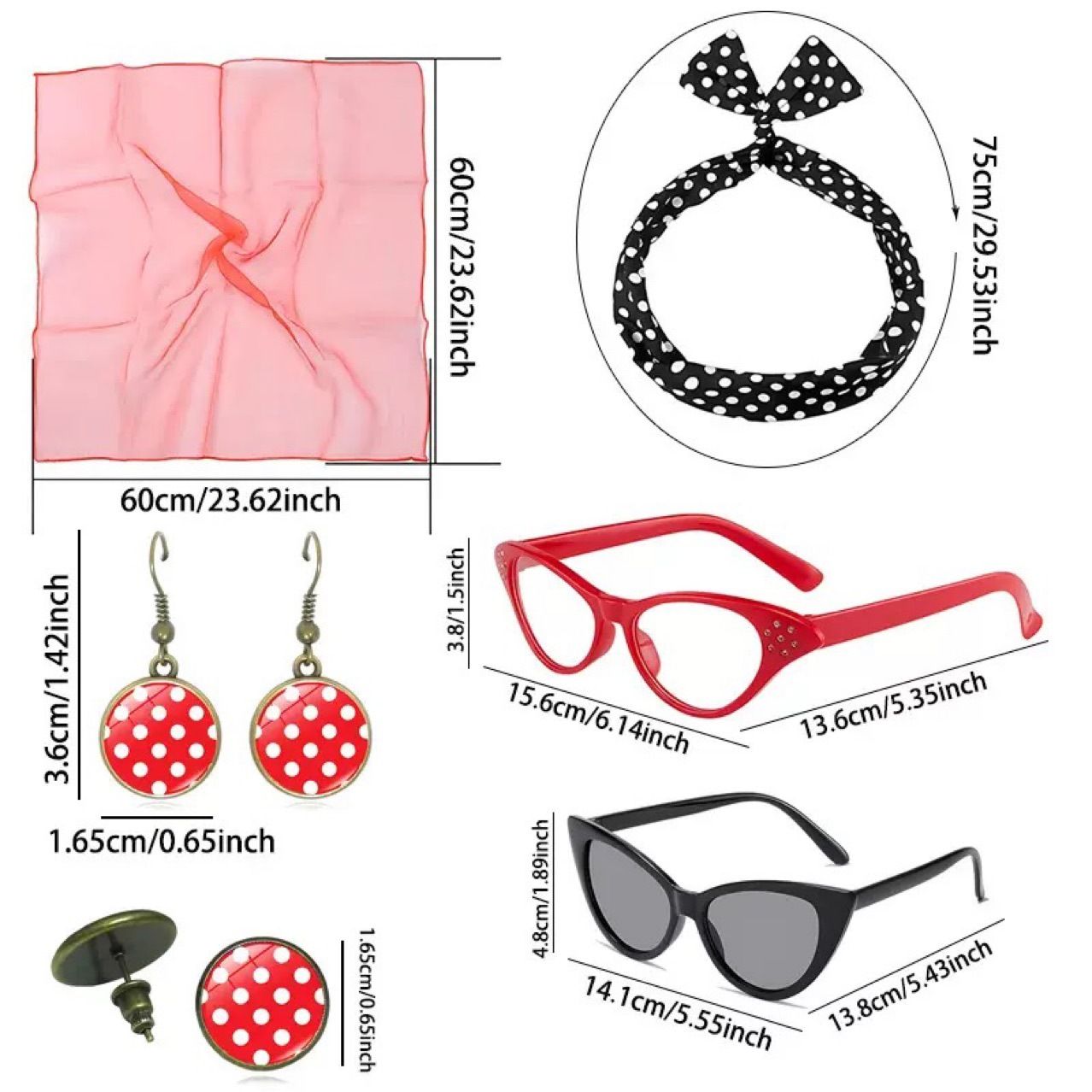 Black 6 Piece Vintage Polka Dot Party Kit Accessories Set - 1950s Retro view 4