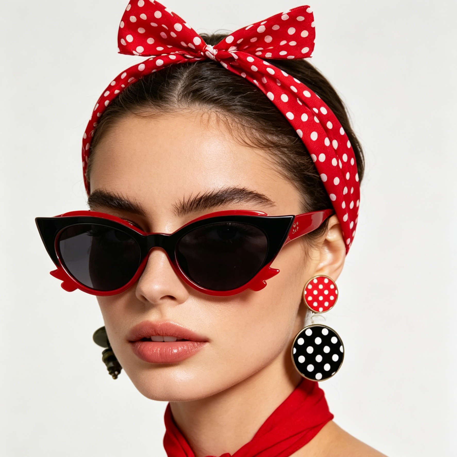 Red 6 Piece Vintage Polka Dot Party Kit Accessories Set - 1950s Retro Costume view 3