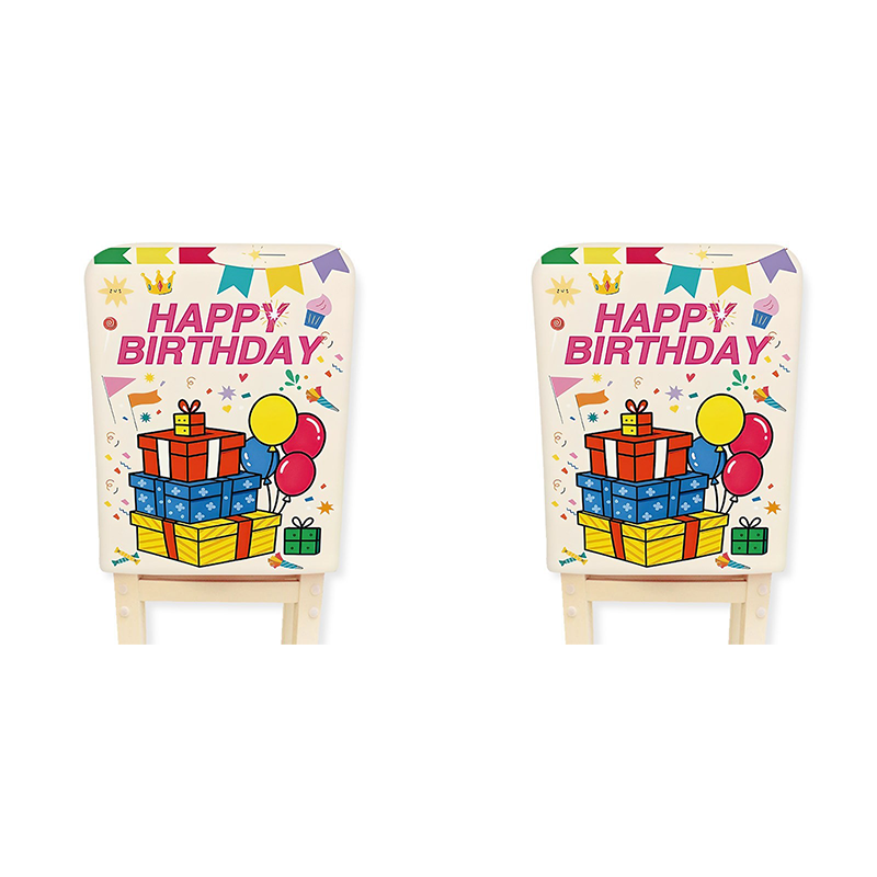 2 pcs Cartoon half chair covers birthday（Happy birthday*2） - Stretch Dining
