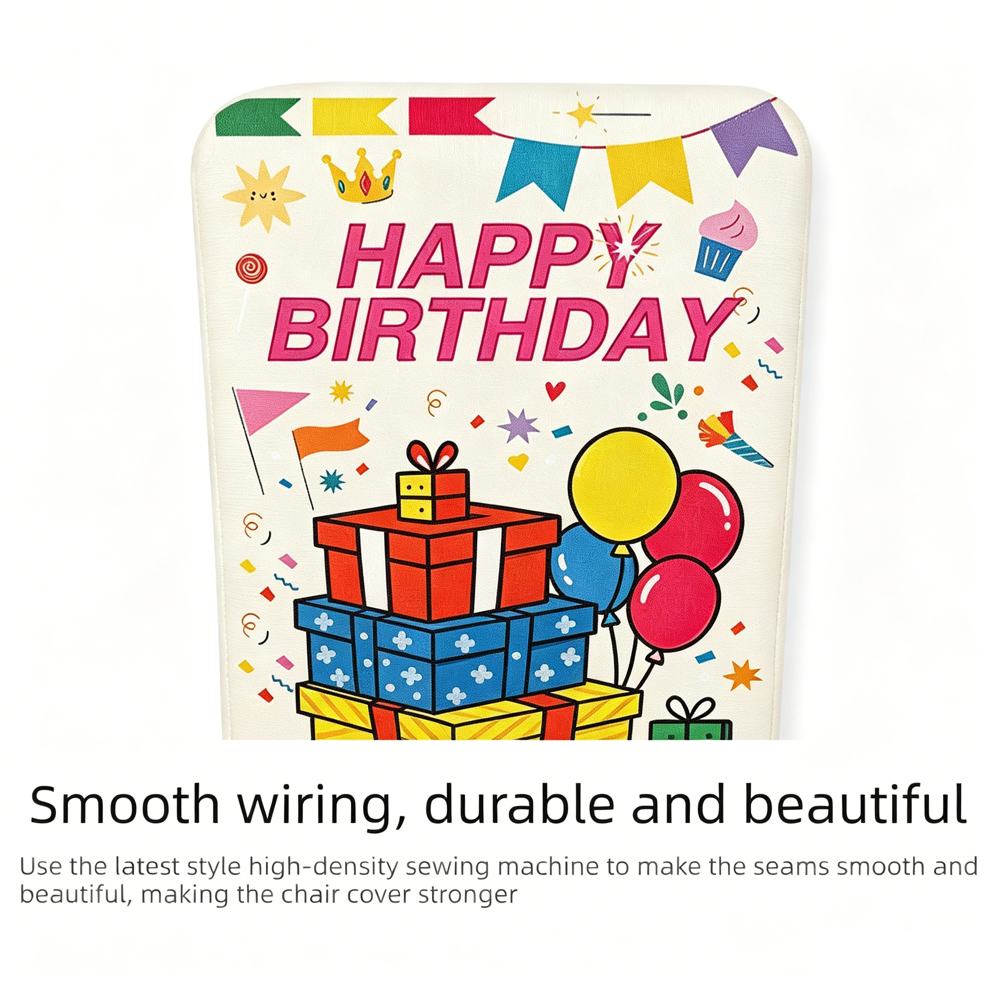4 pcs Cartoon half chair covers birthday（Happy birthday*4） - Stretch Dining view 4