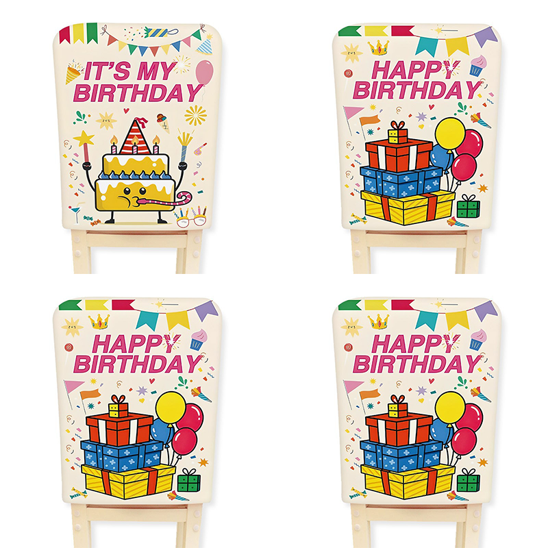 4 pcs Cartoon half chair covers birthday(Happy birthday*3 and It's my