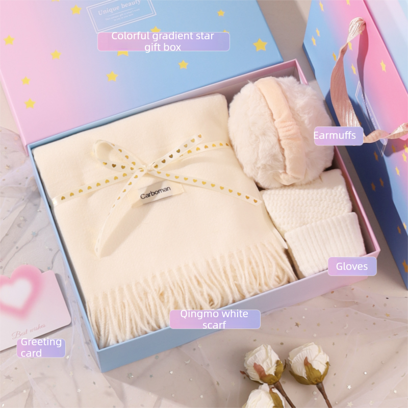 White Winter Scarf Gift Box Set for Women （Earmuffs