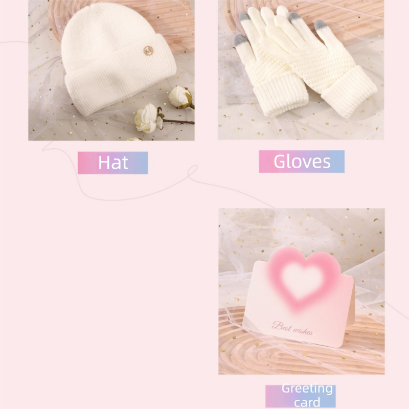 Pink and White Winter Scarf Gift Box Set for Women （Earmuffs view 10