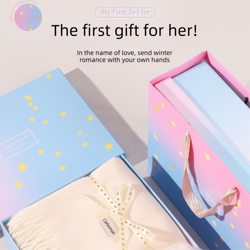 Pink and White Winter Scarf Gift Box Set for Women （4-Piece Set: Earmuffs view 4