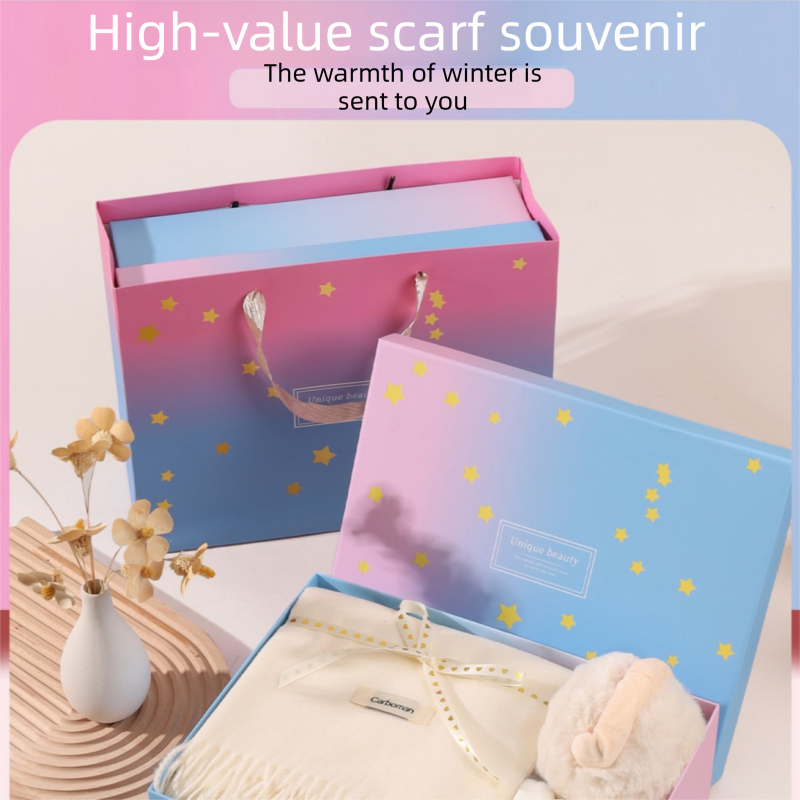 Pink and White Winter Scarf Gift Box Set for Women （4-Piece Set: Earmuffs view 6