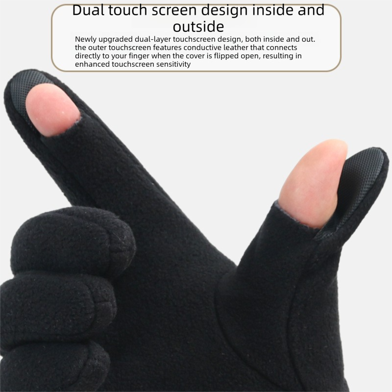 Black Winter Thermal Touchscreen Gloves - Outdoor Cycling Skiing Driving view 3