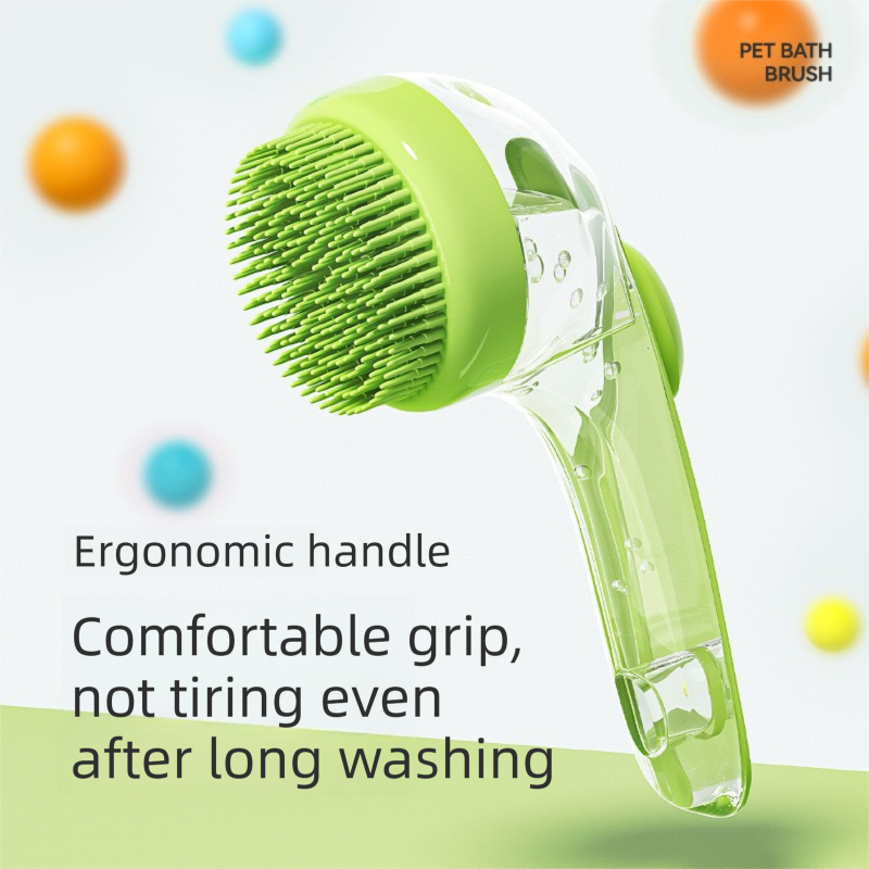 Yellow Pet Silicone Bath Brush with Shampoo Dispenser - Leak-Proof One-Touch view 2