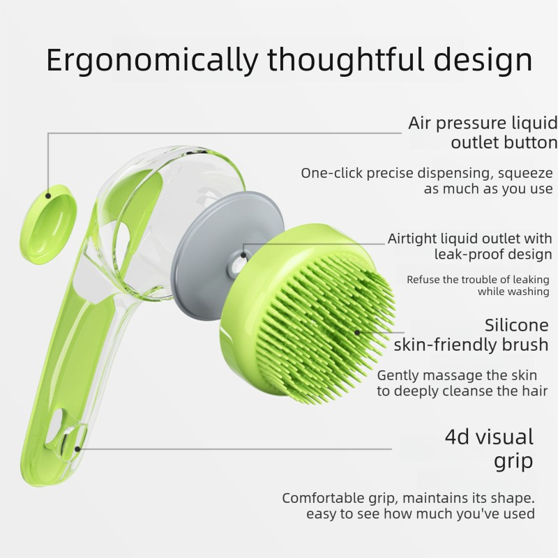 Yellow Pet Silicone Bath Brush with Shampoo Dispenser - Leak-Proof One-Touch view 3