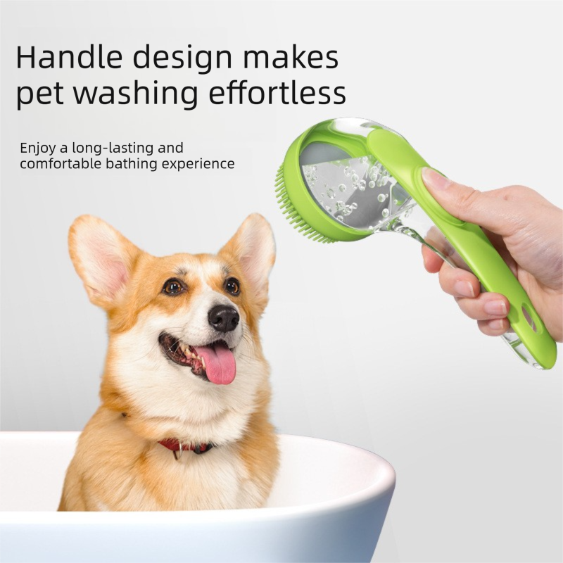 Yellow Pet Silicone Bath Brush with Shampoo Dispenser - Leak-Proof One-Touch view 4